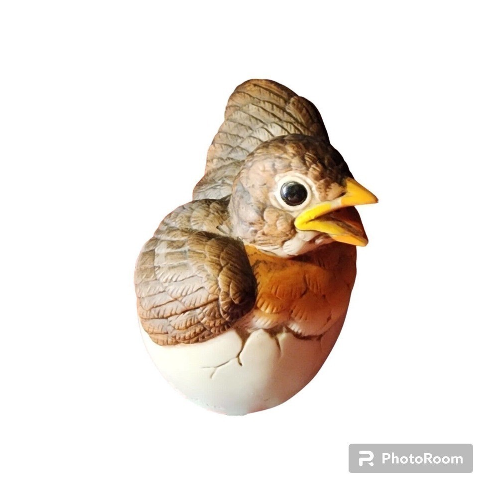 Vintage Andrea by Sadek 1990 Ceramic Baby Bird Robin Hatching Egg Figurine #8618 - Picture 2 of 6